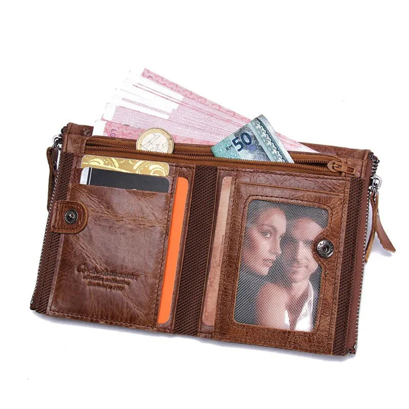 Men’s Genuine Leather Short Wallet with Coin Pocket & Card Holder