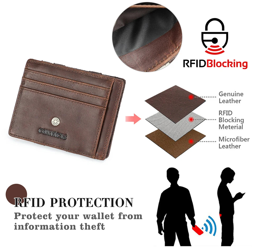 Genuine Leather RFID-Blocking Card Holder Wallet – Slim & Secure Design