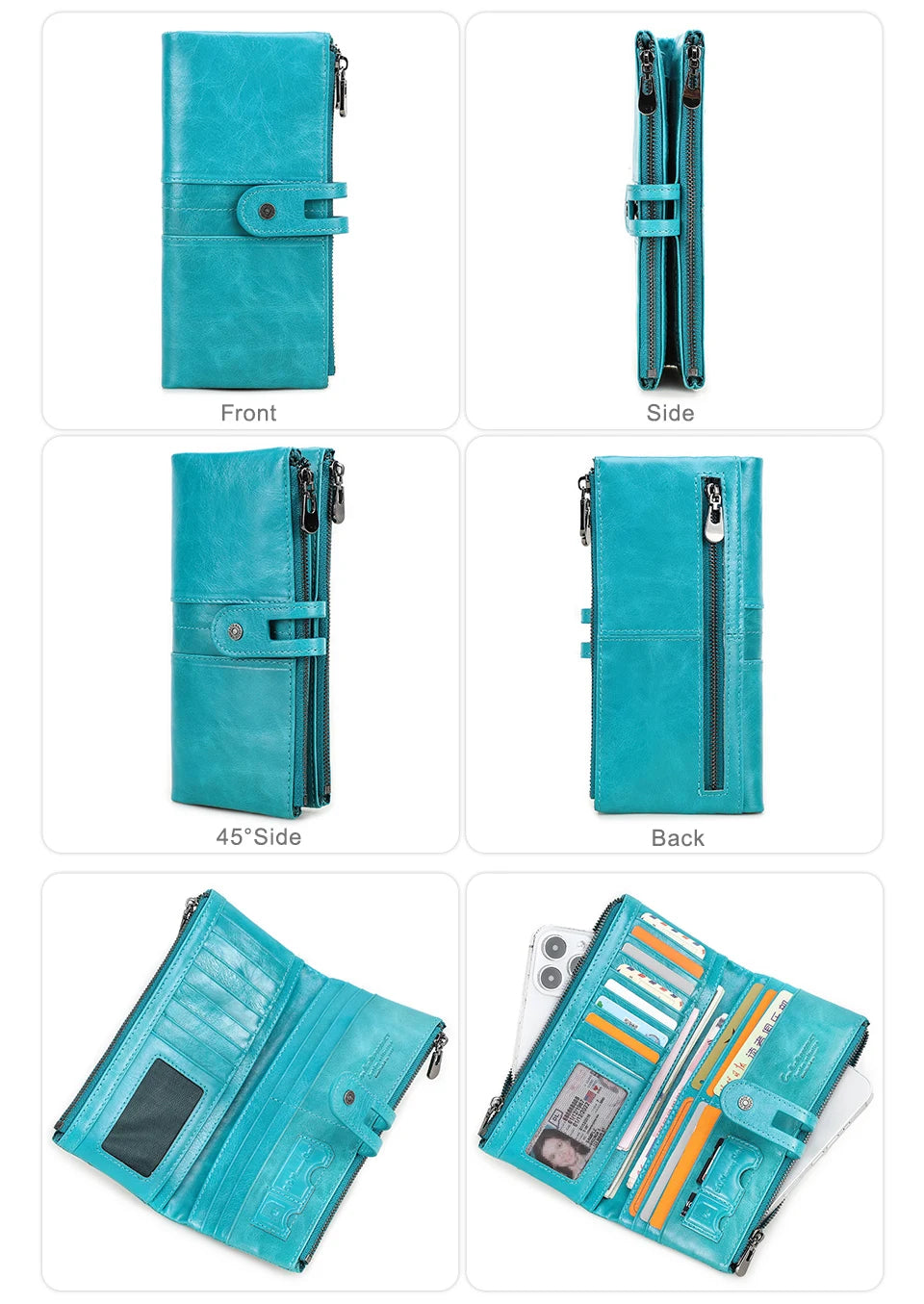 Men’s Genuine Leather Clutch Wallet Long Zipper Coin Purse & Card Holder
