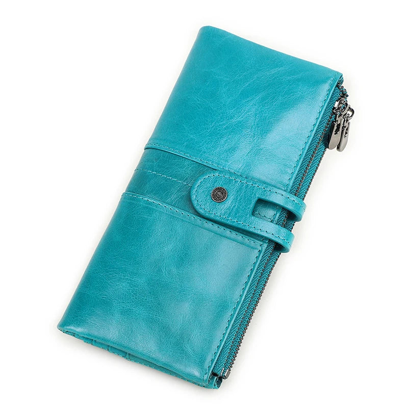 Men’s Genuine Leather Clutch Wallet Long Zipper Coin Purse & Card Holder