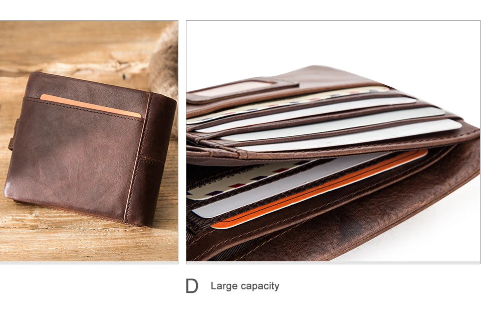 Genuine Leather Men Wallet RFID Blocking Short Coin Purse with Card Slots