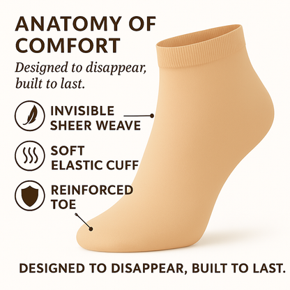 Women's invisible lightweight nylon sheer ankle socks, 30 pairs, close-up detail