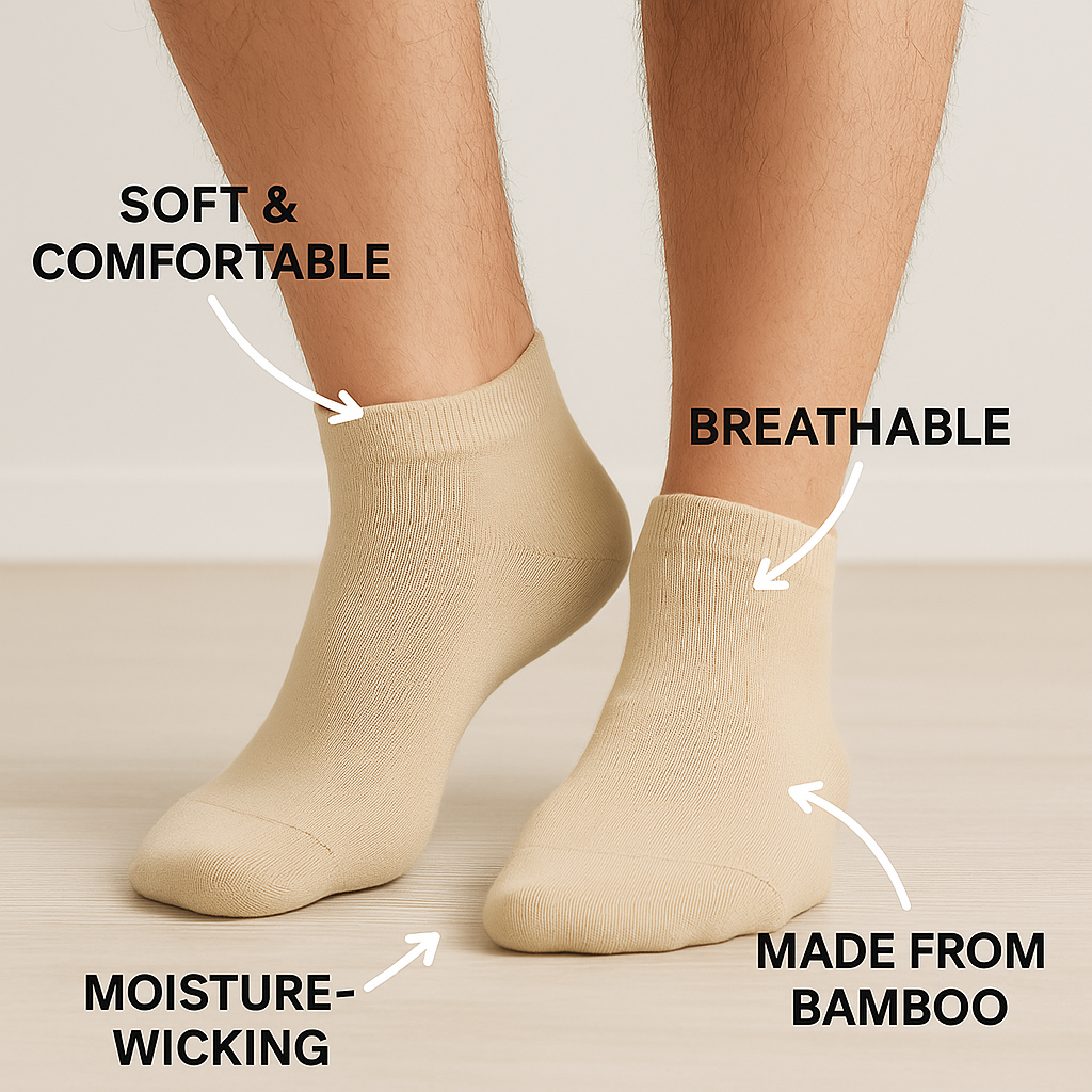 Men's Bamboo Ankle Socks 1 Pair Seamless Odor-Free Breathable One Size Fit