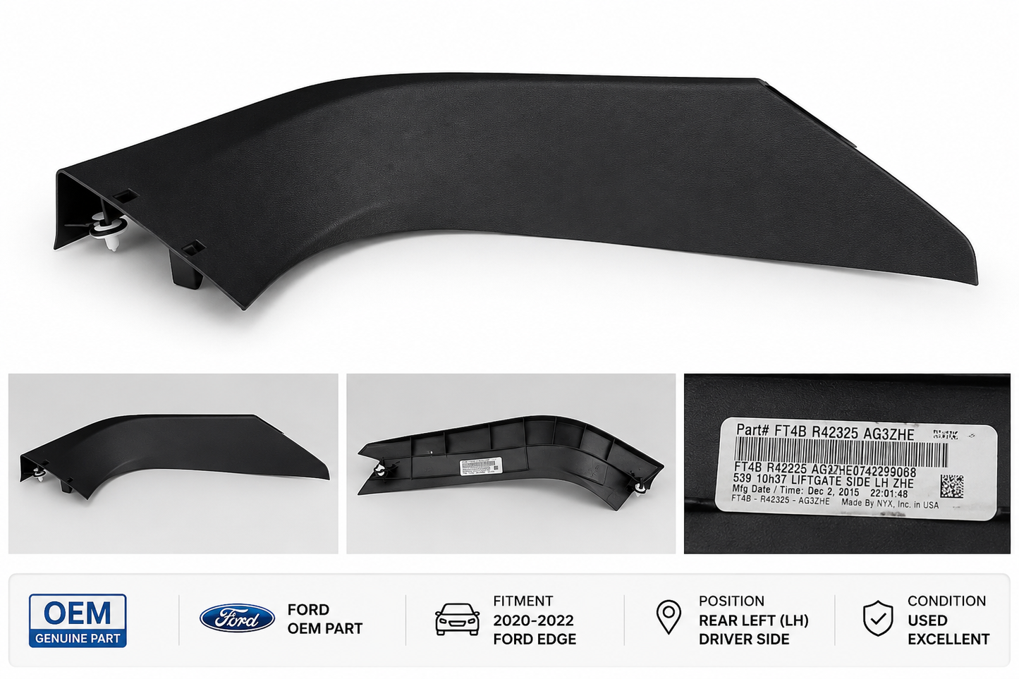 OEM Ford Edge Rear Left Liftgate Trim Panel Cover Ebony Black FT4B-R42325-AG