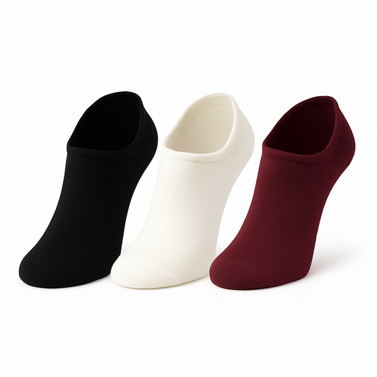 Men's Bamboo No Show Socks 3 Pairs Seamless Odor-Free Soft Fit Black White Red