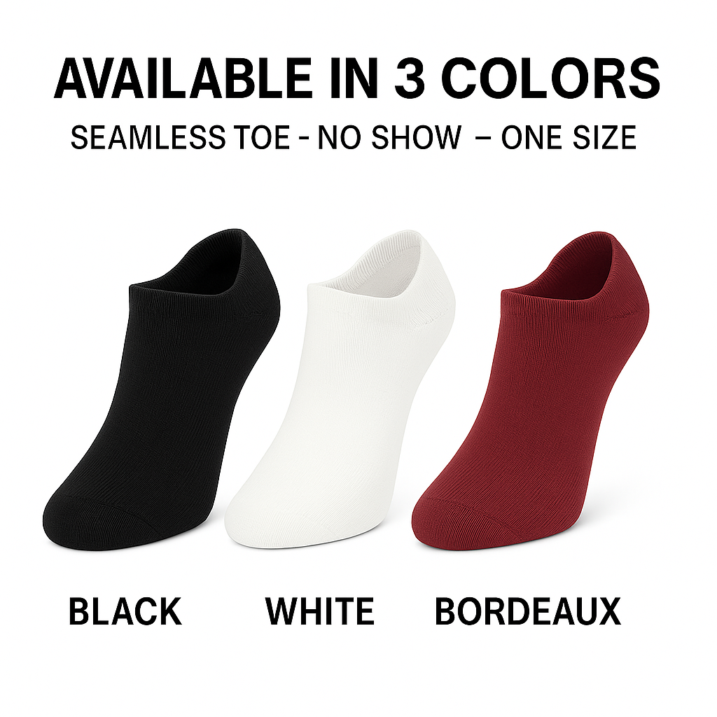 Men's Bamboo No Show Socks 3 Pairs Seamless Odor-Free Soft Fit Black White Red