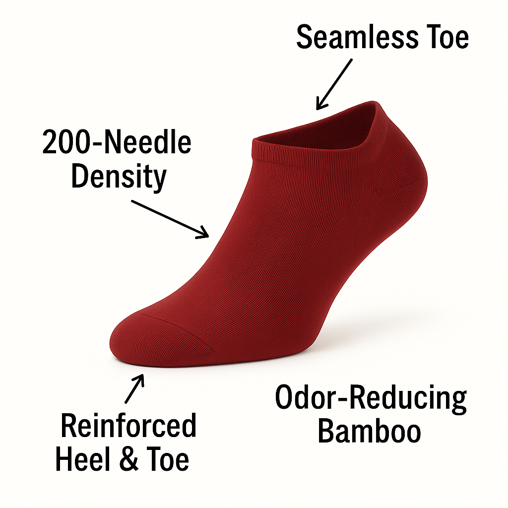 Men's Bamboo No Show Socks 3 Pairs Seamless Odor-Free Soft Fit Black White Red