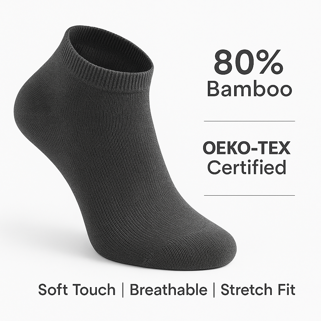 Mens Bamboo No Show Socks 4 Pairs Odor Control Seamless Toe Organic Soft