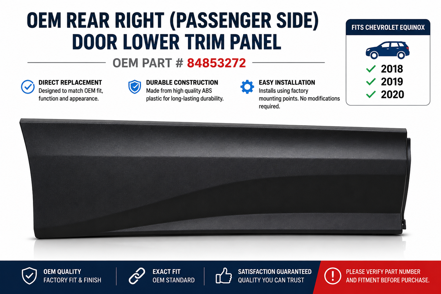 OEM Rear RH Door Lower Trim Panel 84853272 Fits Chevy Equinox 2018-2020