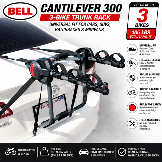 Bell Cantilever 300 3-Bike Trunk Rack Foldable Universal Car SUV Hatchback