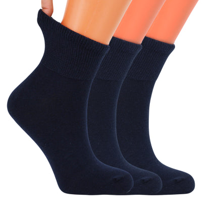 Non-binding diabetic ankle socks made in the USA, 3 pairs, in navy
