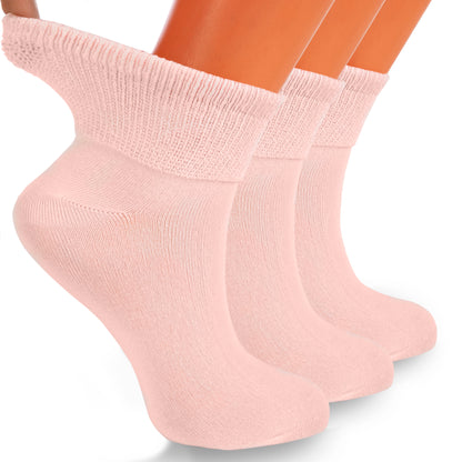 Non-binding diabetic ankle socks made in the USA, 3 pairs, in pink