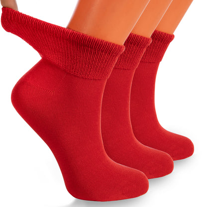 Non-binding diabetic ankle socks made in the USA, 3 pairs, in red