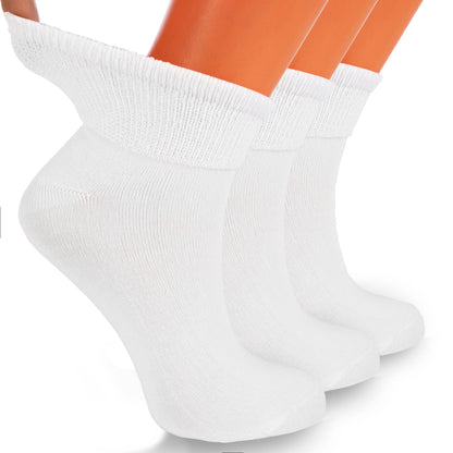 Non-binding diabetic ankle socks made in the USA, 3 pairs, in white