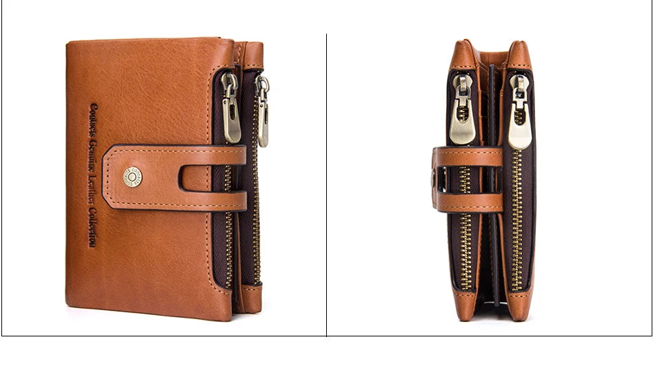 Men's Genuine Leather Small Zipper Wallet - RFID Coin Purse & Card Holder