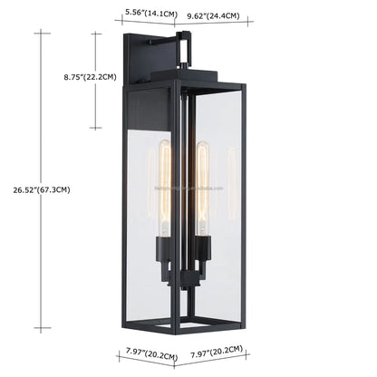 Large Black Outdoor Wall Lantern with Clear Glass – 2-Light