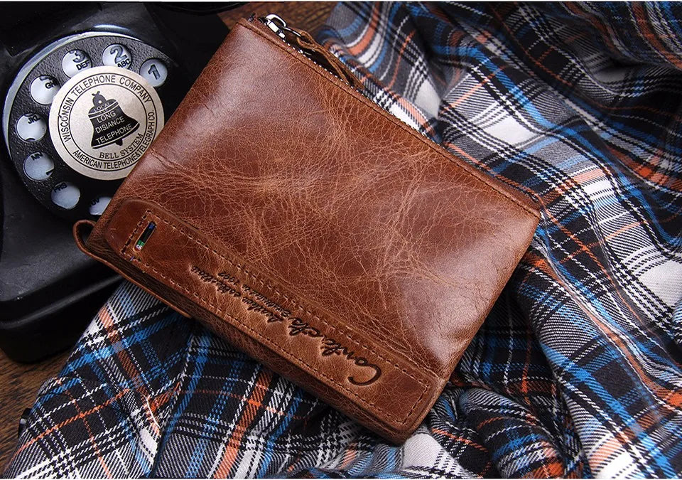 Men’s Genuine Leather Short Wallet with Coin Pocket & Card Holder