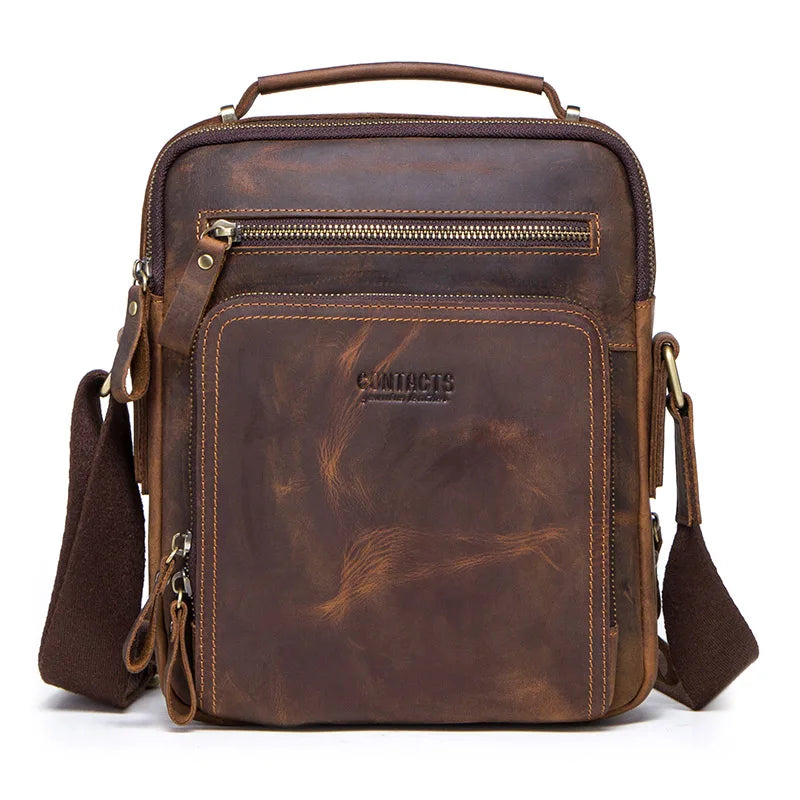Genuine Leather Men Shoulder Bag Vintage Messenger Crossbody Sling Handbag