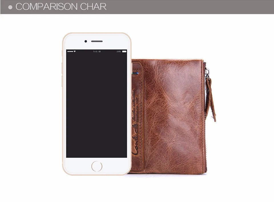 Men’s Genuine Leather Short Wallet with Coin Pocket & Card Holder