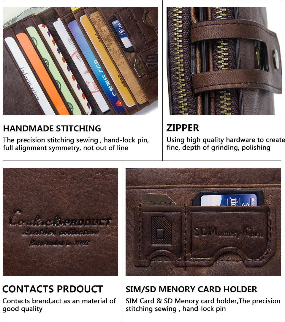 Men's Genuine Leather Small Zipper Wallet - RFID Coin Purse & Card Holder