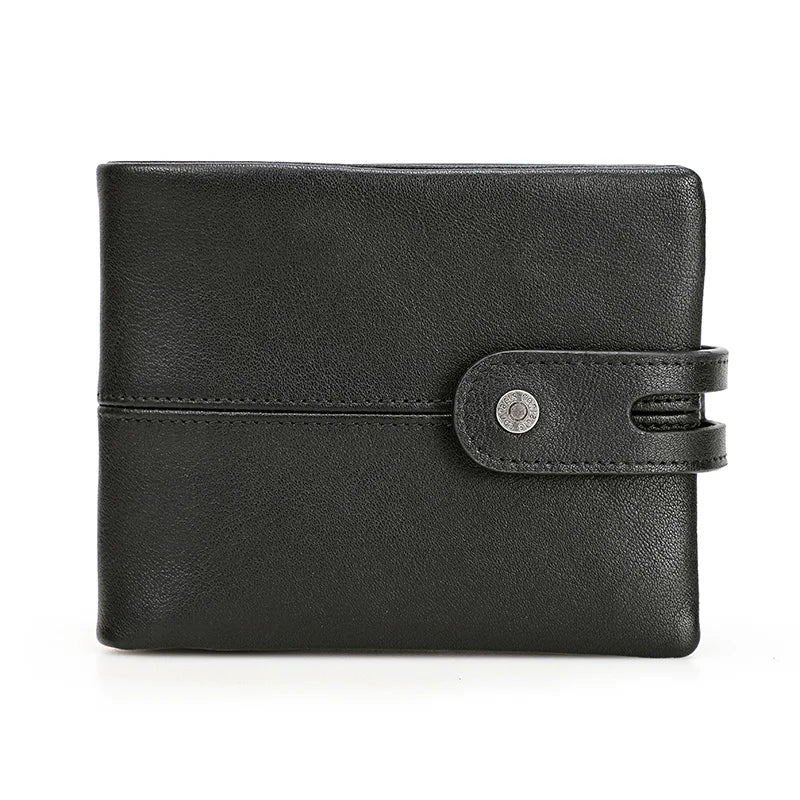 Genuine Leather Men Wallet RFID Blocking Short Coin Purse with Card Slots