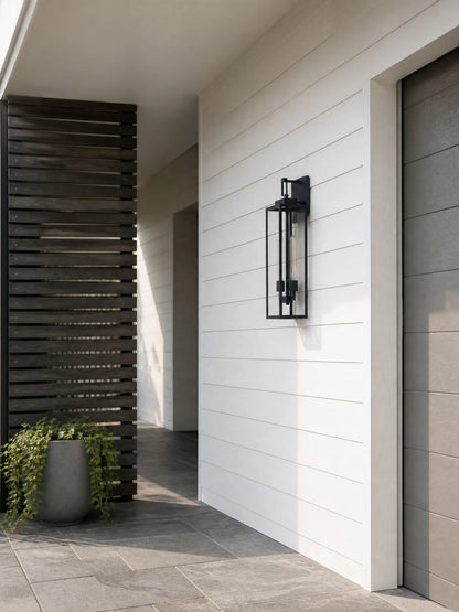 Large Black Outdoor Wall Lantern with Clear Glass – 2-Light