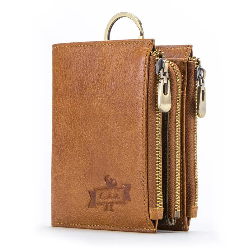 Men's Genuine Leather Wallet - RFID Blocking, Zipper Coin Purse, Large Capacity