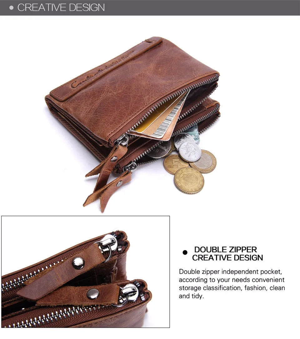 Men’s Genuine Leather Short Wallet with Coin Pocket & Card Holder