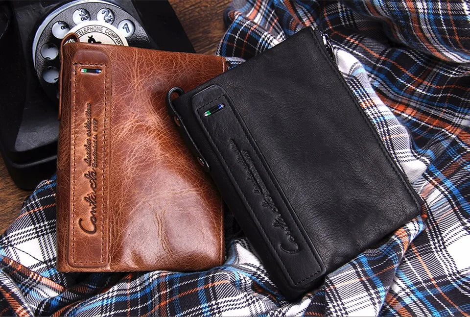 Men’s Genuine Leather Short Wallet with Coin Pocket & Card Holder