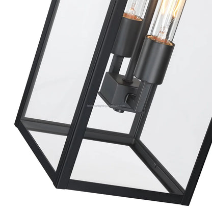 Large Black Outdoor Wall Lantern with Clear Glass – 2-Light