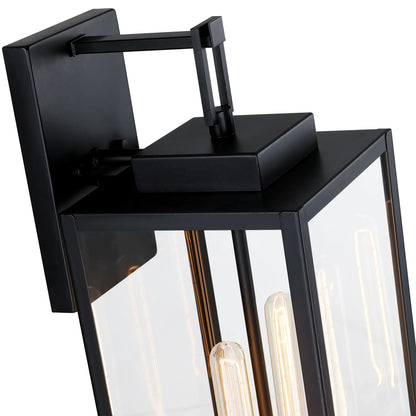 Large Black Outdoor Wall Lantern with Clear Glass – 2-Light