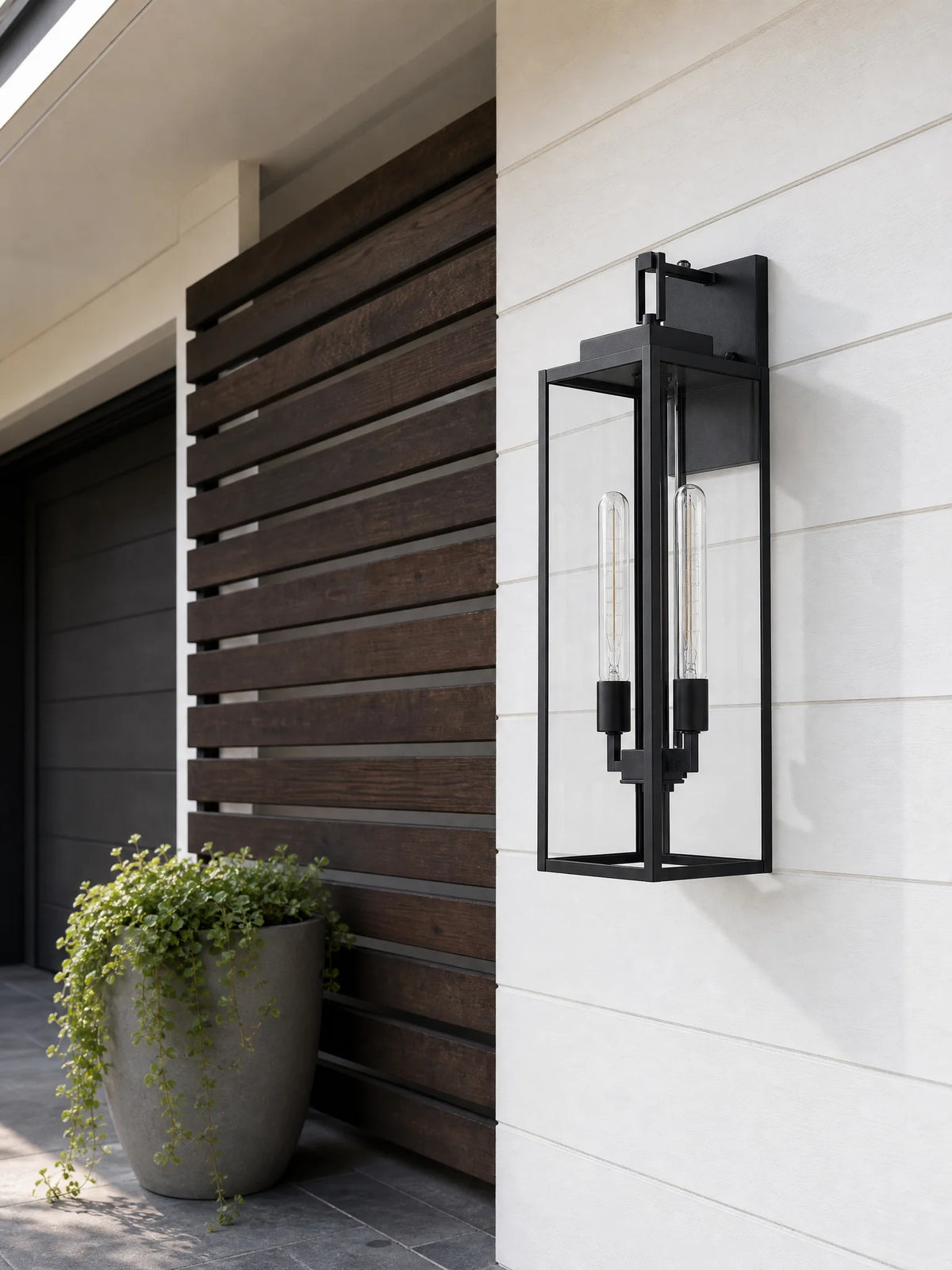 Large Black Outdoor Wall Lantern with Clear Glass – 2-Light