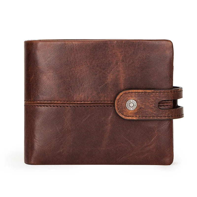 Genuine Leather Men Wallet RFID Blocking Short Coin Purse with Card Slots