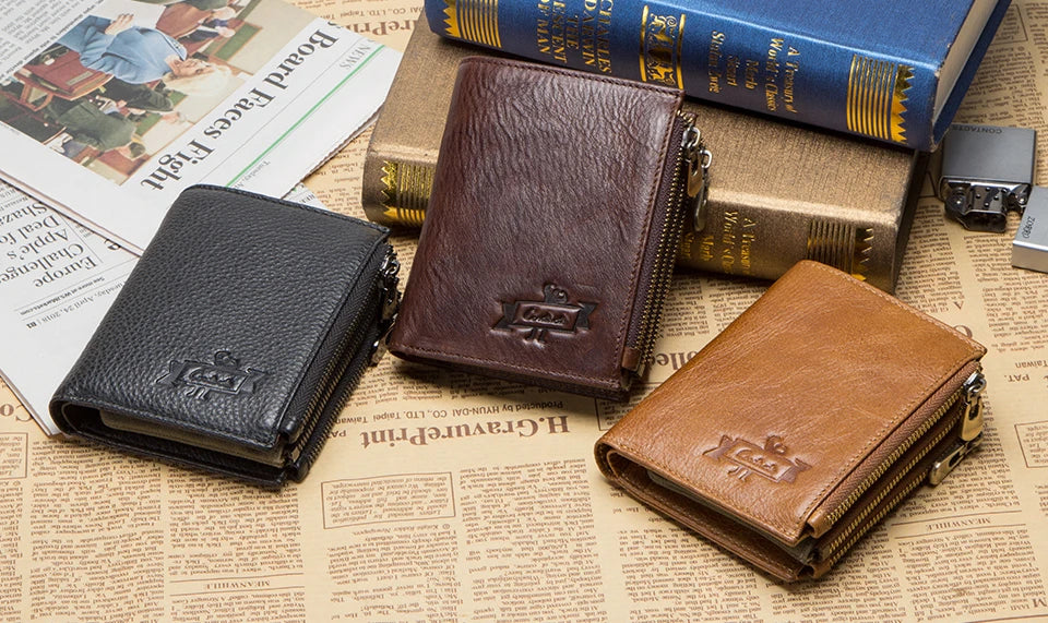 Men's Genuine Leather Wallet - RFID Blocking, Zipper Coin Purse, Large Capacity