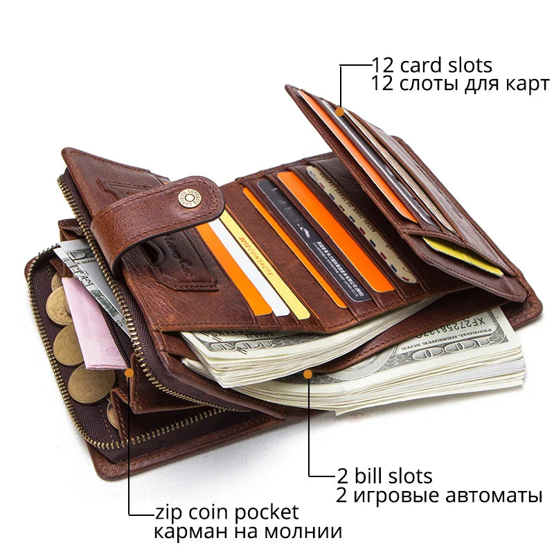 Men’s Genuine Leather RFID Wallet with Coin Pocket & Card Holder