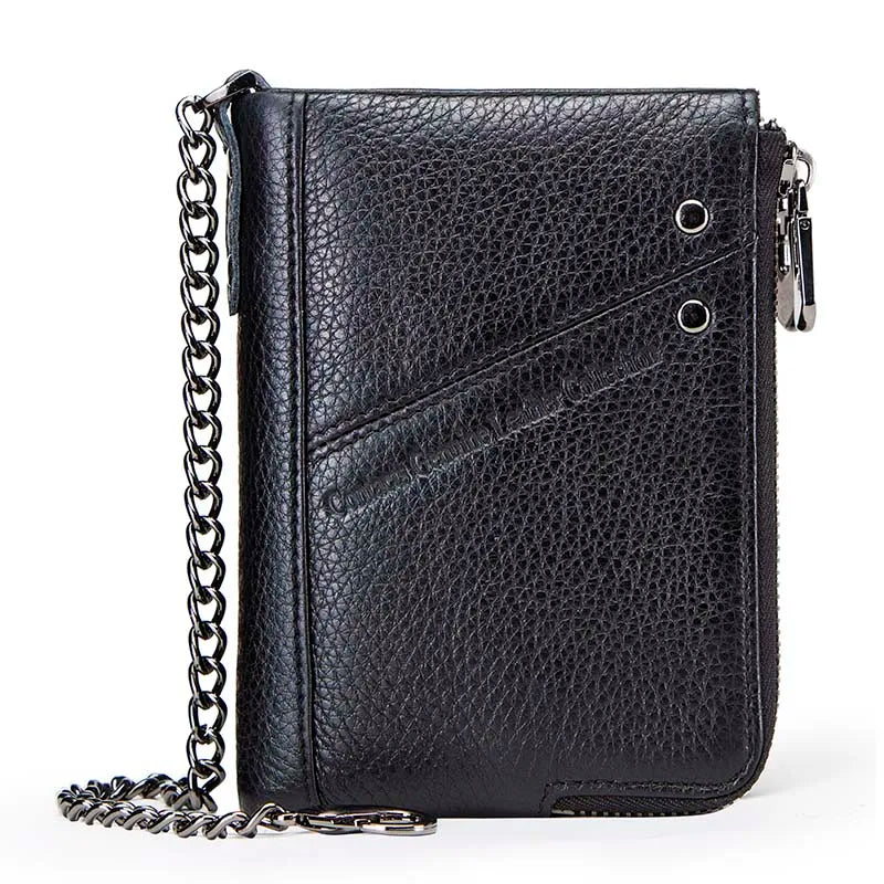 Men's Genuine Leather RFID Wallet - Short Zipper Coin Purse & Card Holder