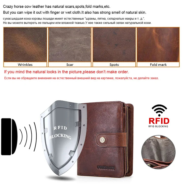 Men’s Genuine Leather RFID Wallet with Coin Pocket & Card Holder