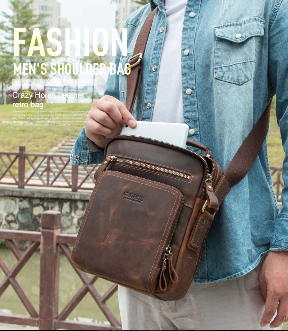 Genuine Leather Men Shoulder Bag Vintage Messenger Crossbody Sling Handbag