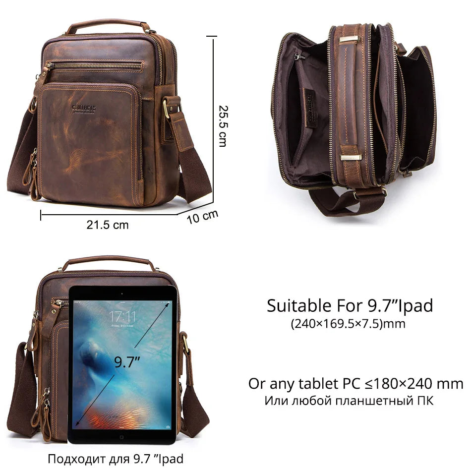 Genuine Leather Men Shoulder Bag Vintage Messenger Crossbody Sling Handbag