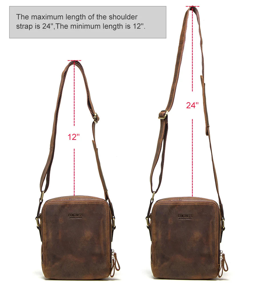 Men's Genuine Leather Messenger Bag Vintage Crossbody Shoulder Bag for iPad Mini