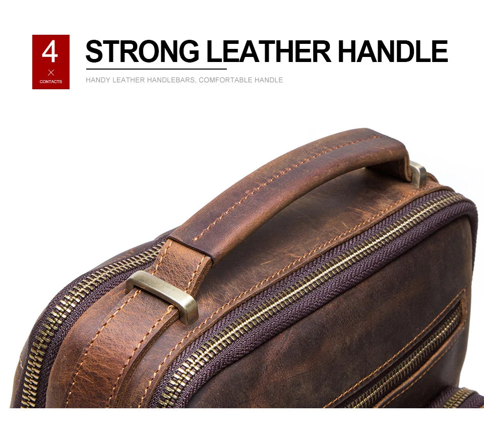 Genuine Leather Men Shoulder Bag Vintage Messenger Crossbody Sling Handbag