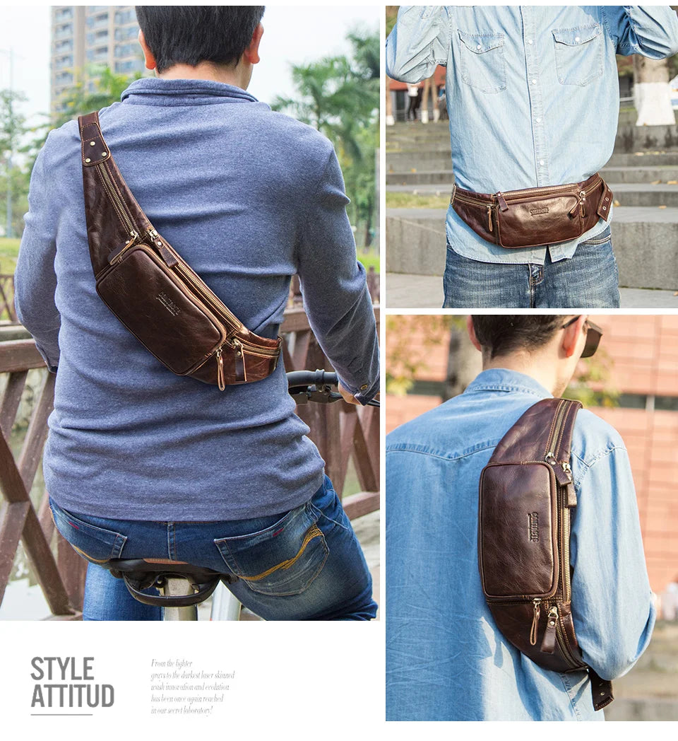 Men's 100% Genuine Leather Waist Bag Fanny Pack for Travel and Daily Essentials