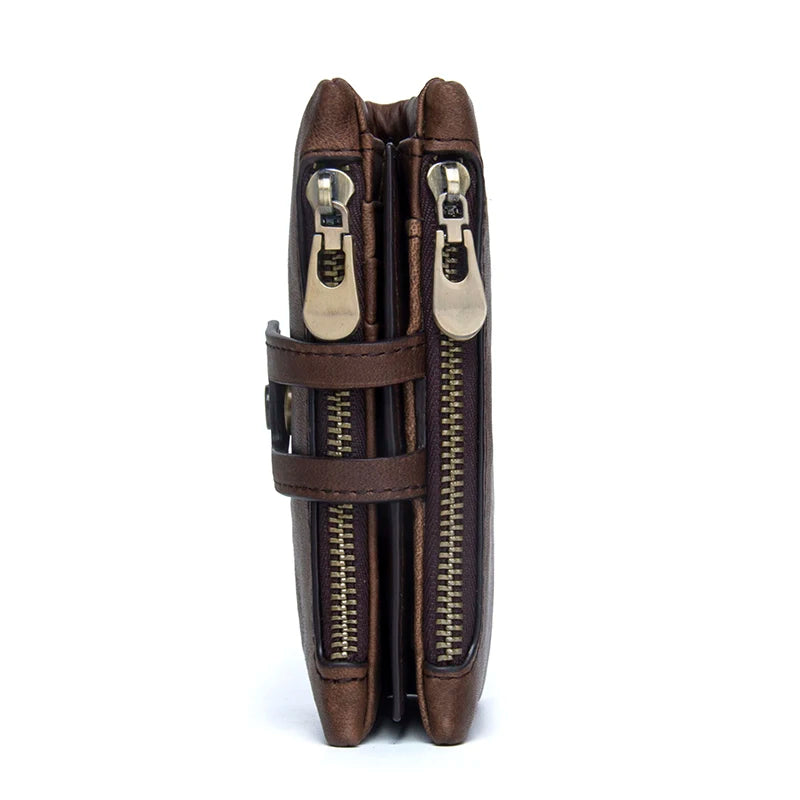 Men's Genuine Leather Small Zipper Wallet - RFID Coin Purse & Card Holder