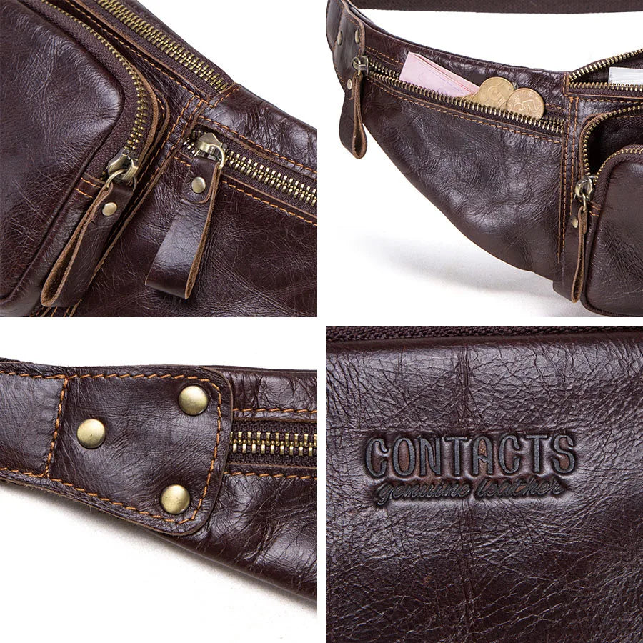 Men's 100% Genuine Leather Waist Bag Fanny Pack for Travel and Daily Essentials