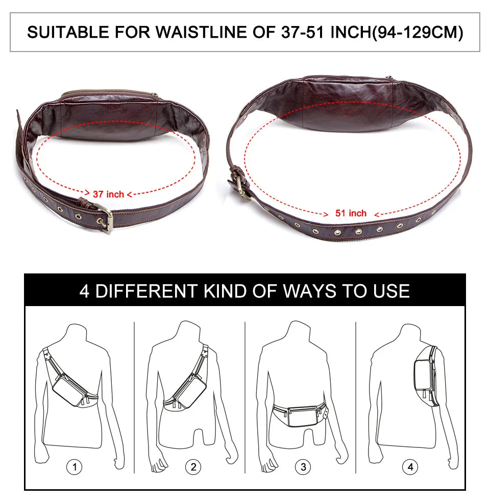 Men's 100% Genuine Leather Waist Bag Fanny Pack for Travel and Daily Essentials
