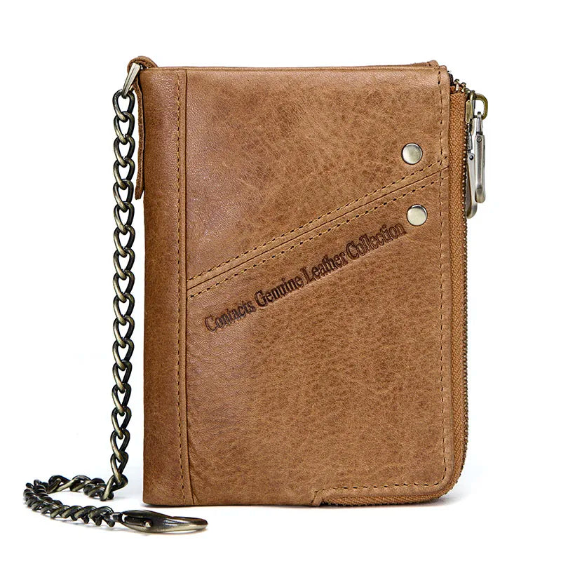 Men's Genuine Leather RFID Wallet - Short Zipper Coin Purse & Card Holder