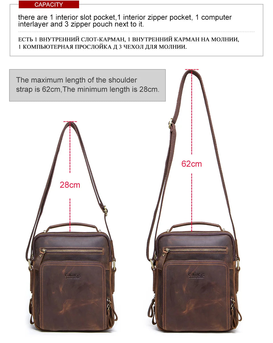 Genuine Leather Men Shoulder Bag Vintage Messenger Crossbody Sling Handbag