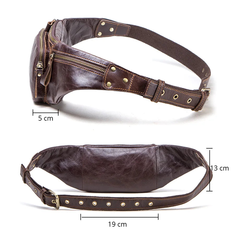Men's 100% Genuine Leather Waist Bag Fanny Pack for Travel and Daily Essentials