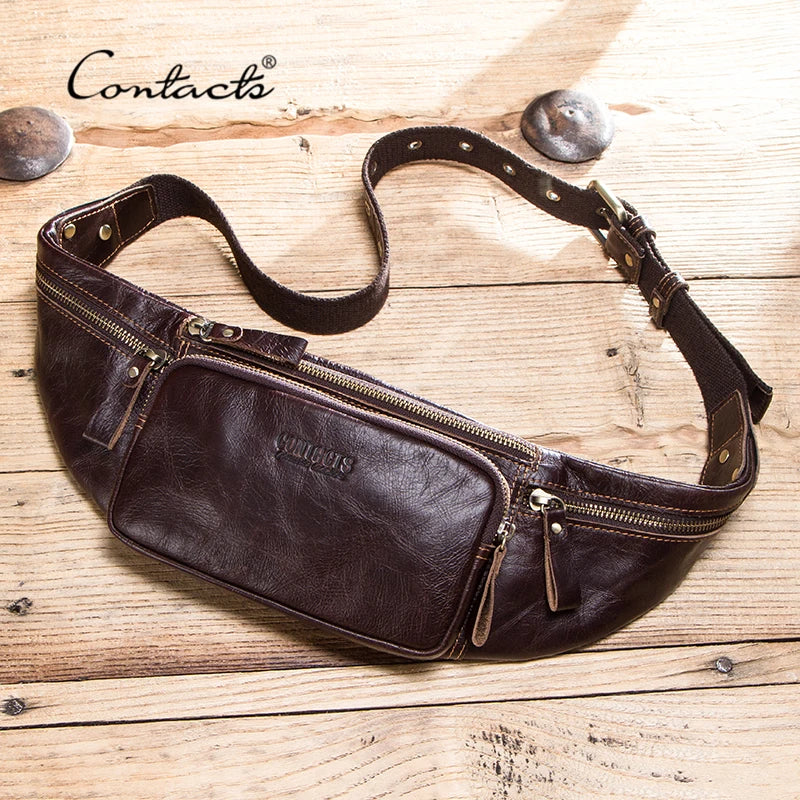 Men's 100% Genuine Leather Waist Bag Fanny Pack for Travel and Daily Essentials