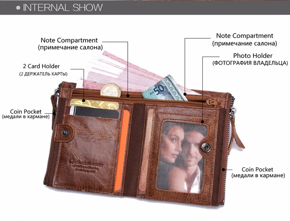 Men’s Genuine Leather Short Wallet with Coin Pocket & Card Holder